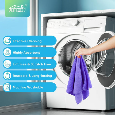HOMEXCEL Microfiber Cleaning Cloth, 12 Pack Purple, Lint Free, Scratch-Free, Highly Absorbent Towels for Car, Kitchen