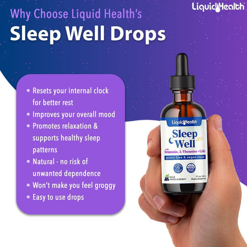LIQUIDHEALTH Sleep Well Natural Sleep Aid Melatonin Drops, 2 oz, Vegan, Sugar-Free, Drug Free