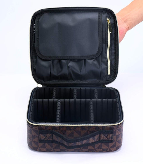 Travel Makeup Train Case, Portable Organizer with Adjustable Dividers for Cosmetics, Makeup Brushes, Toiletry