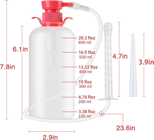 LIVE4COOL Douche Bottle for Women, 600ml Reusable Vaginal Cleansing System with 4 Nozzles