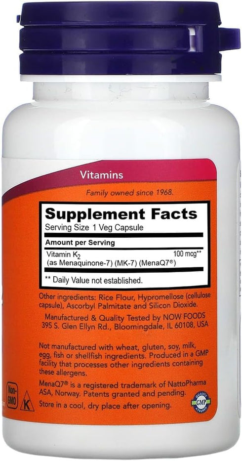K-2 (MK7) 100 60 Count, Pack 2 Now Foods Vitamin Veg Capsules, mcg