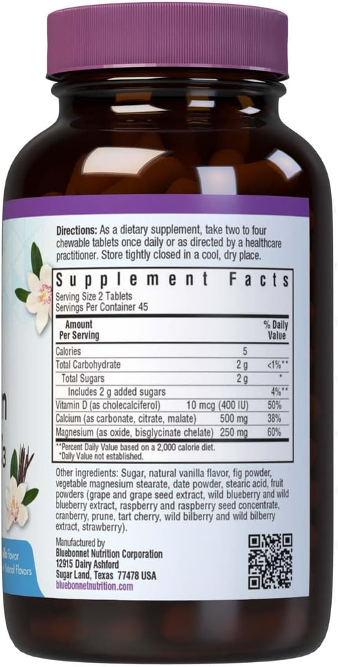 Bluebonnet Nutrition Calcium Magnesium Plus Vitamin D3 Earthsweet, Bone Health & Muscle Relaxation, 90 Vanilla Flavored