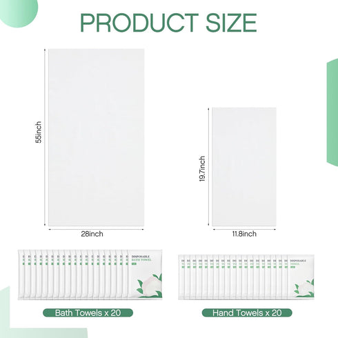 Tegeme 40 Pack Set 20 Pack 55 28 Inches 20 20 12 Inches Disposable Towel Individually Wrapped Include x Bath Towels