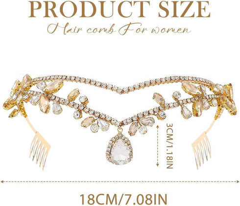 CLOACE Rhinestone Headband, Gold Leave Pendant Headpiece, Crystal Hair Accessories for Women and Adult Bride