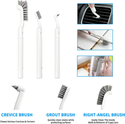 Kuaquetto Set 6Pcs 2Pcs Small Scrub Brush, Hard Bristle Crevice Cleaning Brush with Brush Heads & Handles