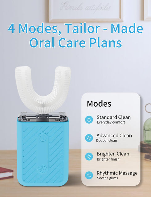 WILDWELLO 4 U-Shaped Electric Toothbrush with Cleaning Modes, U Toothbrush Adult with Magnetic Contact Charging, U