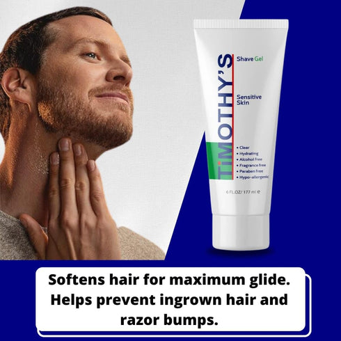Timothy's Unscented Shave Gel 3 oz, Alcohol Free, Paraben Free, Sensitive Skin, Dermatology Tested