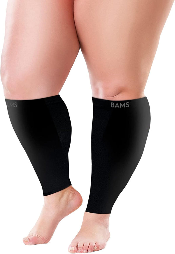 BAMS Plus Size Calf Compression Sleeve for Women & Men, Viscose from Bamboo Extra Wide Leg Support for Shin Splints,