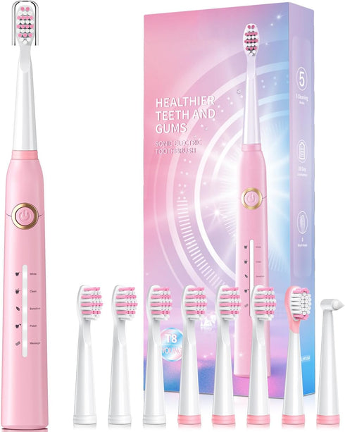 Electric Toothbrush for Adults with 8 Brush Heads, Sonic Toothbrush with 40000 VPM Deep Clean, Rechargeable