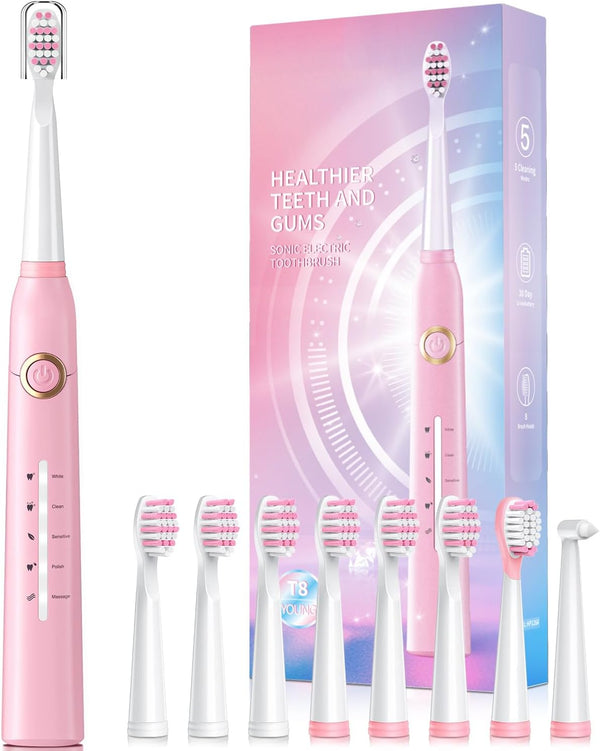 Electric Toothbrush for Adults with 8 Brush Heads, Sonic Toothbrush with 40000 VPM Deep Clean, Rechargeable