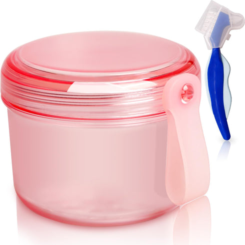 Leak Proof Denture Cups Bath, Dishwasher Safe Denture Case for Soaking Full & Partial Dentures, with Cleaner Brush