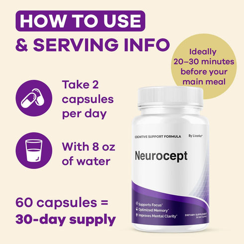 LIVORKA (3 Pack) 180 3 Neurocept Brain Supplement Capsules - Official Neuro cept Brain & Memory Focus Support Advanced