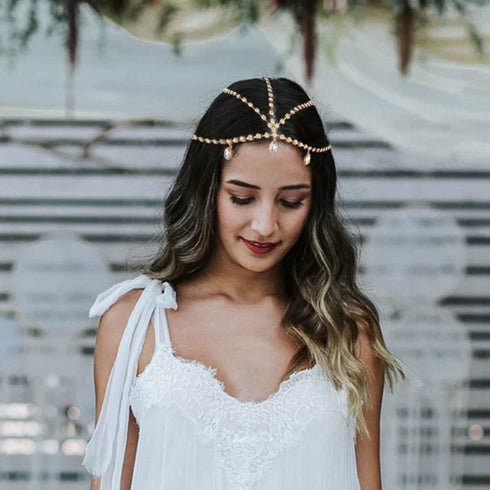 Yalice Gold Layered Rhinestone Head Chain Jewelry, Sparkly Bridal Headpieces for Women and Girls