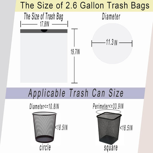72 Count Small Drawstring Trash Bags, 2 to 2.6 Gallon Garbage Bags