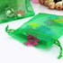 100pcs 4x6 inch Gifts Wrap Bags - Green Organza Sheer Fabric Bulk, Drawstring Reusable Pouch for Baby Shower Favor