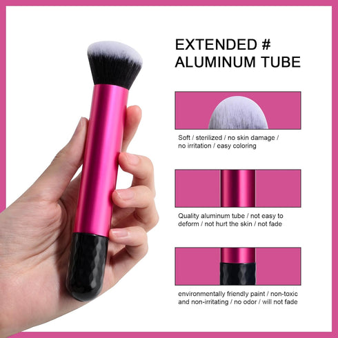 BS-MALL Makeup Brushes 16 Pcs Purple Short Handle Travel Makeup Brus Set with 1 Triangle Puff (HotPink)
