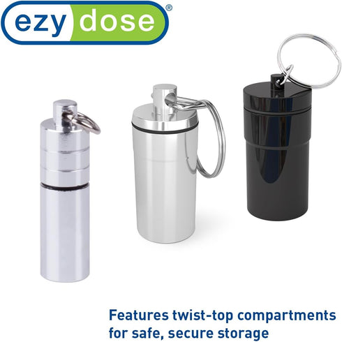 EZY DOSE Keychain Pill Case, Medicine Planner, Daily Organizer Box, Stainless Steel, Color May Vary
