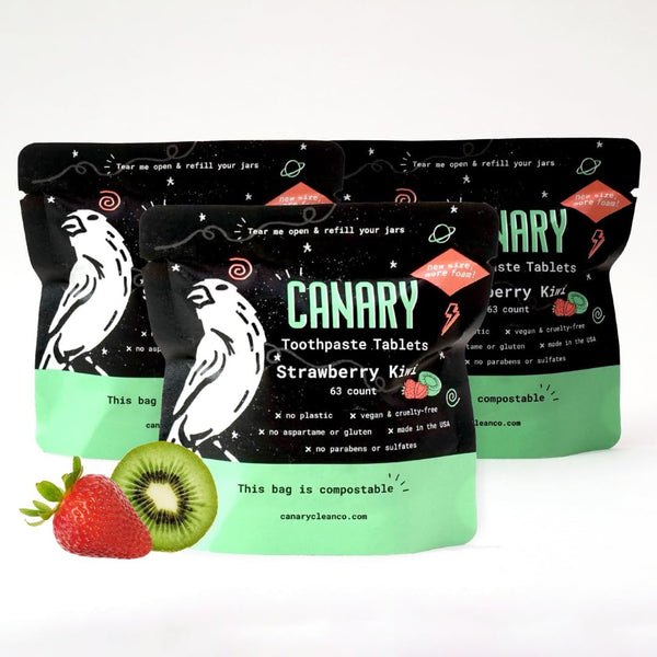 Canary Toothpaste Tablets Strawberry Kiwi - 189 Count Chewable Nano-Hydroxyapatite Teeth Cleaning Tablet, No Fluoride,