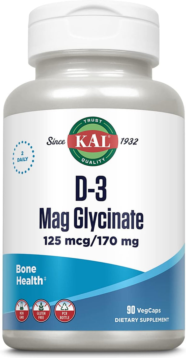 KAL Vitamin D3 & Magnesium Glycinate - Enhanced Absorption Formula with BioPerine for Muscle & Bone Health Support,