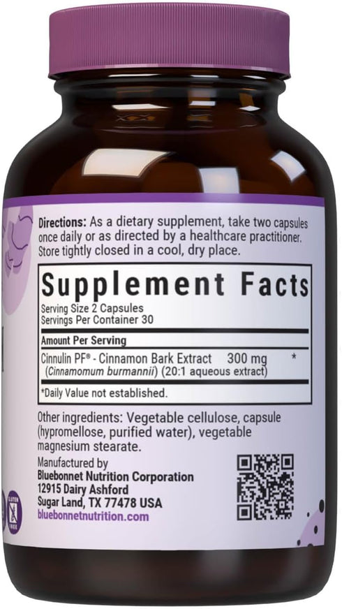 BlueBonnet Cinnulinpf Cinnamon Bark Extract Supplement, 60 Count, White