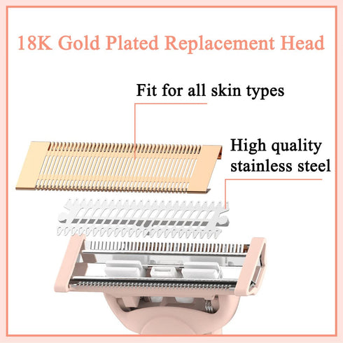Razor Replacement Heads for Flawless Nu Razor, Rose Gold Plated Body, Hair Remover Replacement Head (2 Count)