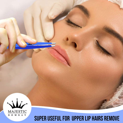 Majestic Bombay Slant Tweezers for Women and Men, Precision Surgical Tweezers for Splinter, Ticks, Eyebrows