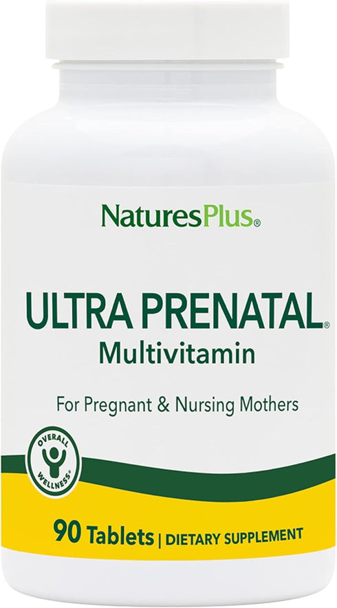 NaturesPlus Ultra Prenatal Multivitamin, 800 mcg Folate, 90 Vegetarian Tablets, Gluten-Free, 45 Servings