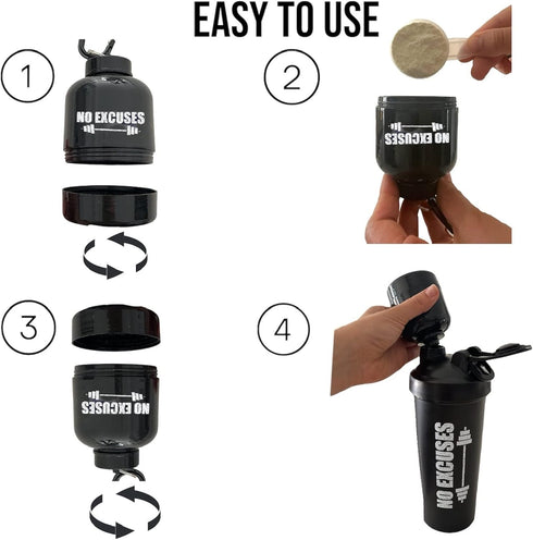 Protein Shaker Bottle for Protein Mixes, Travel Container with Gym Keychain Included for Pre Workout