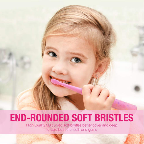 Vekkia Sonic Kids Electric Toothbrush Replacement Heads, Pink (4 Pack), 7X More Plaque Removal, Soft Bristles