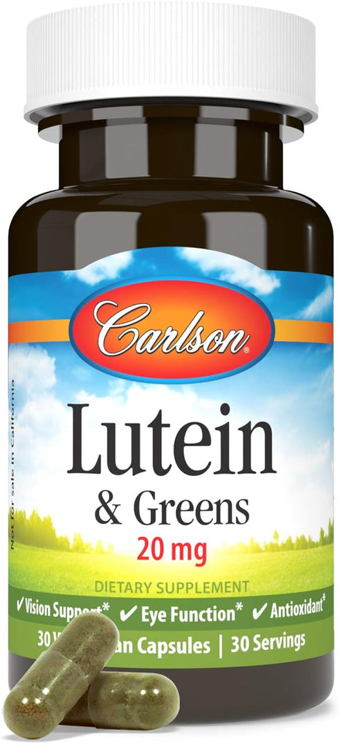 Carlson Lutein & Greens, 20 mg Vision Support & Eye Function, Antioxidant, 30 Vegetarian Capsules
