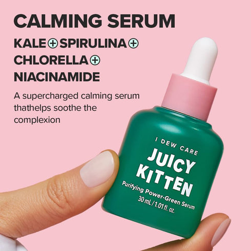 I DEW CARE Juicy Kitten | Korean Skin Care Purifying Power-Green Face Serum with Niacinamide, Vegan, Cruelty-free