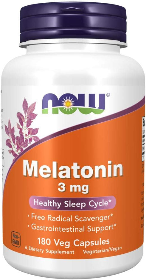 NOW Foods Melatonin 3 mg Supplements, Free Radical Scavenger*, Healthy Sleep Cycle*, 180 Veg Capsules