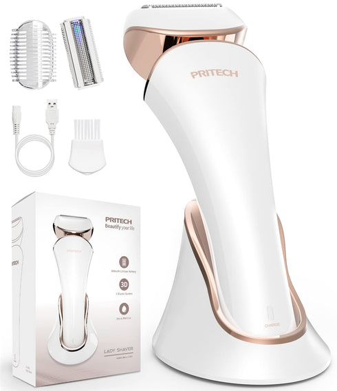 PRITECH Electric Shaver for Women, Cordless USB Rechargeable Razor for Legs, Arms, Underarms, Bikini, Wet & Dry