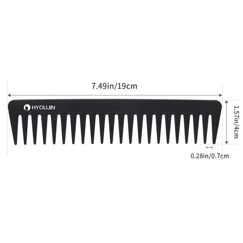 HYOUJIN 601 Black Carbon Wide Tooth Detangling Comb for Long Wet Hair, Heat Resistant