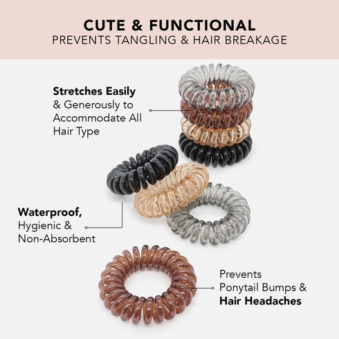 Kitsch Spiral Hair Ties for Women - No Crease Hair Tie, 8pcs Brunette, for Thick and Thin Hair