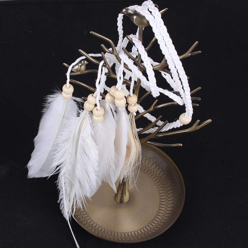 Set of 2 Women Bohemian White Peacock Feather Headband and Armband Handmade Tribal Indian Fascinator Wedding Accessories