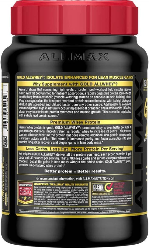 ALLMAX Nutrition Gold ALLWHEY, Chocolate Peanut Butter - 2 lb - 24 Grams Protein Per Scoop - Gluten Free, Low Carb &