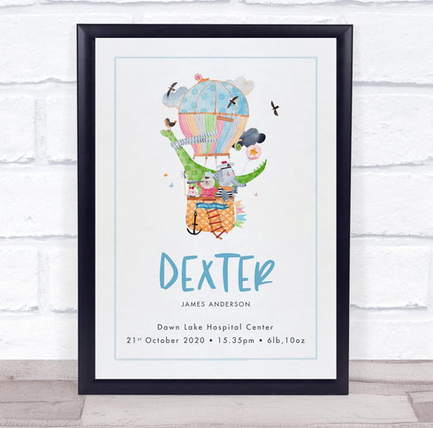 The Card Zoo New Baby Birth Details Christening Nursery Animals Balloon Keepsake Gift Print