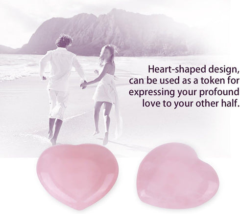 4pcs Healing Crystal Rose Quartz Carved Heart Shaped Shiny Stone, Reiki Balancing Semi-Precious Decor