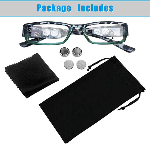 Reading Glasses with Light, Bright LED Readers for Nighttime, Compact Full Frame Eyewear, Clear Vision Unisex +250
