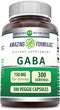 Amazing Formulas GABA 750mg Per Serving Veggie Capsules Supplement | Non-GMO | Gluten Free | 300 Count Made in USA
