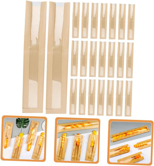 LIGIGWASH 100pcs Packaging French Bread Bags with Window Oil-resistant for Homemade Bread for Bakeries Cafes and Party