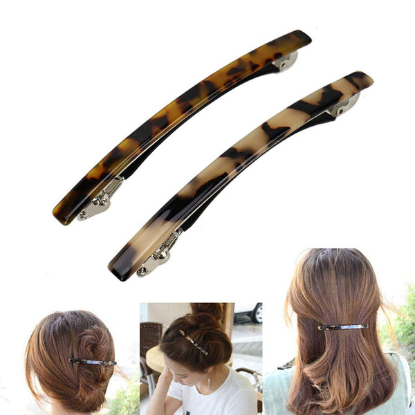 Luckycivia 2 Pack Hair Barrette - Long and Thin Handmade Celluloid Onyx Hair Clip, Elegant Automatic Hair Clip for