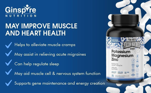 Magnesium Potassium Zinc Supplements - 90 Capsules for Vascular Health – High Absorption Vegan Supplement