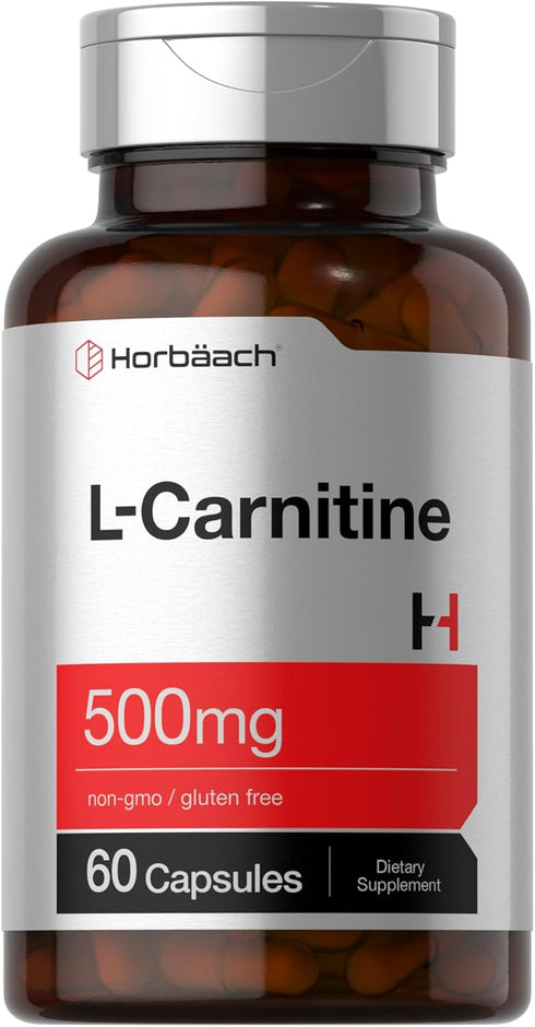 Horbaach L-Carnitine Supplement 500mg, 60 Capsules, Non-GMO and Gluten Free