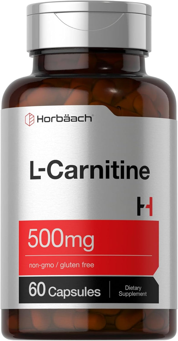 Horbaach L-Carnitine Supplement 500mg, 60 Capsules, Non-GMO and Gluten Free