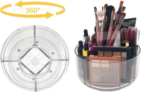 LINFIDITE 360 Rotating Makeup Organizer, Clear Cosmetic Storage Holder Tray with 6 Compartments for Bathroom, Vanity