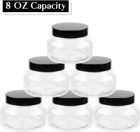 TUZAZO 8 Oz Plastic Container Tuscany Jars, 12 Pack BPA Free Round Clear Cosmetic Containers with Lids