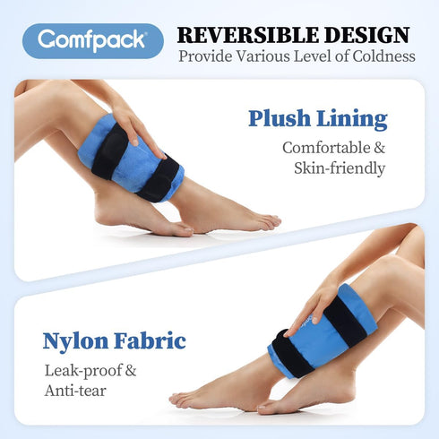 Shin Splint Ice Pack Wrap for Injuries, Reusable Gel Calf Ice Pack for Leg Pain Relief, Calf Strain, Sore Muscle