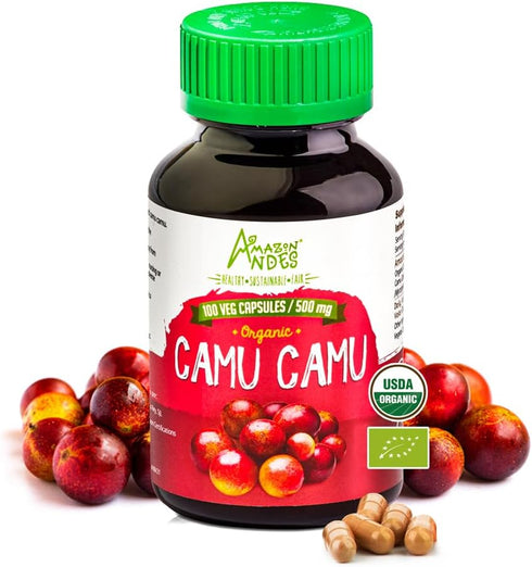 Camu Camu Capsules - Powerful Vitamin C Source, Immune System Booster, Organic Fairtrade Certified, 100 Vegan Pills,